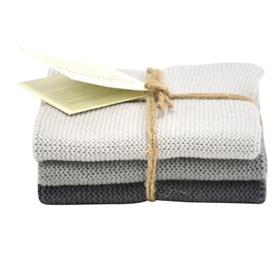 3er Set Wischtuch stahlgrau kombi 100% Bio-Baumwolle